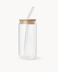 Trinkgläser mit Bambusdeckel & Glasstrohhalm 4er Set 500 ml
