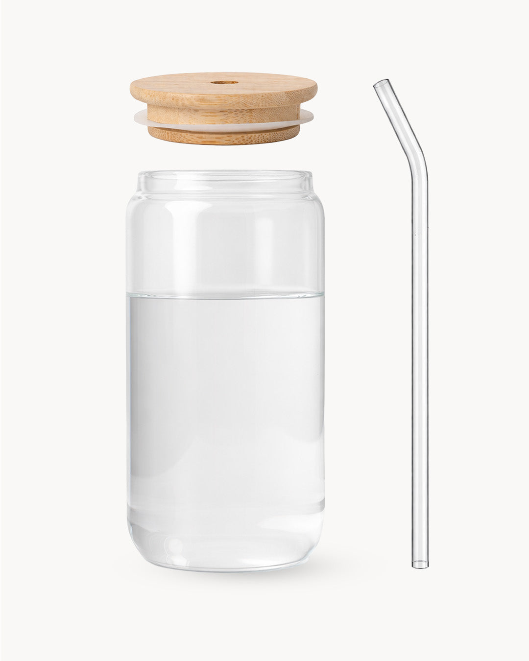 Trinkgläser mit Bambusdeckel & Glasstrohhalm 4er Set 500 ml