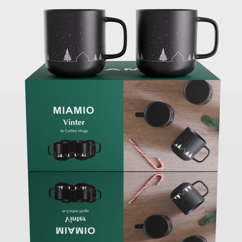 Miamio Weihnachtstassen Vinter 4er Set Keramik, Wintermotiv 500ml